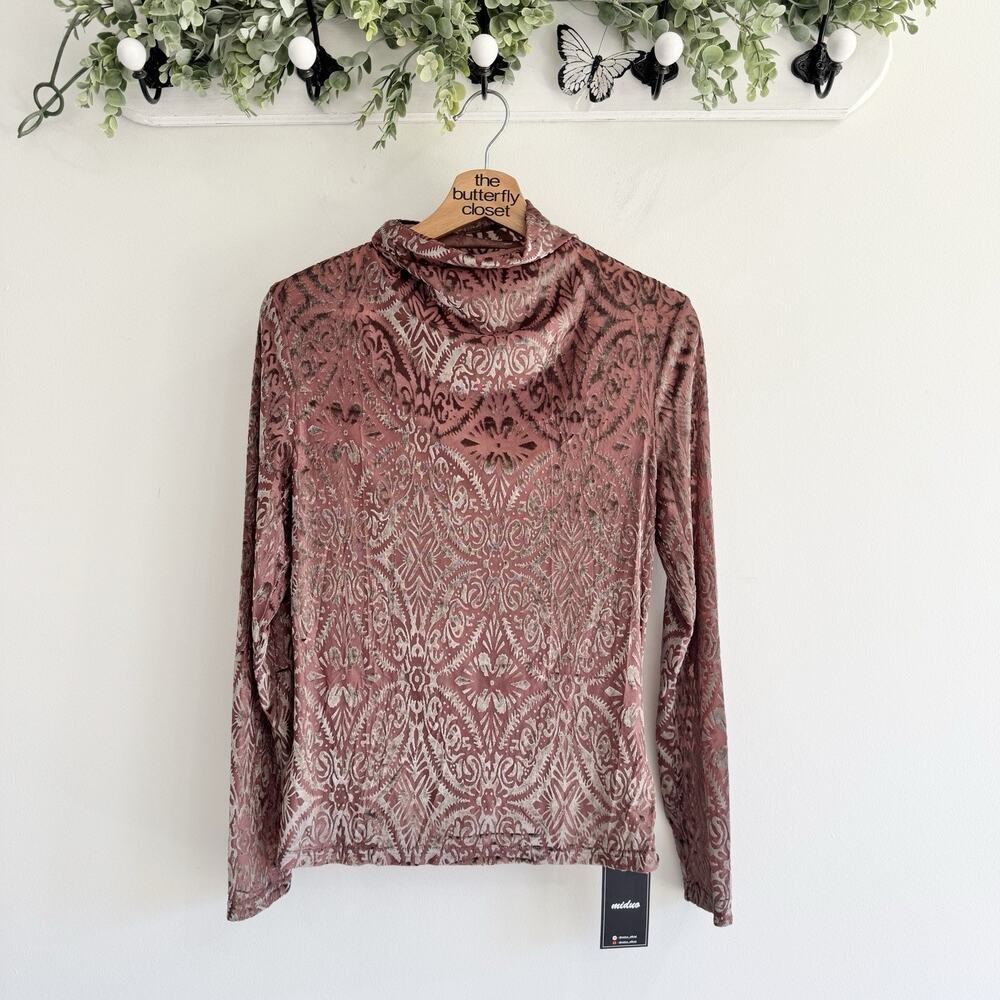 Miduo Velvet Burnout Turtleneck Long Sleeve Top Whimsical Goth Dark Romantic Med